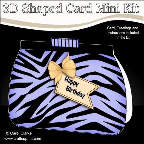 3D Shaped Card  Kit - Pretty Zebra Print Clutch Bag