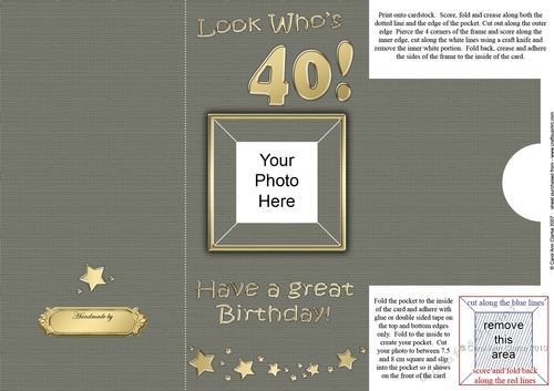 Add a Photo 40th Birthday Card with easy fold frame