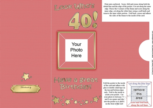 Add a Photo 40th Birthday Card with easy fold frame