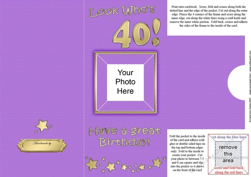 Add a Photo 40th Birthday Card with easy fold frame