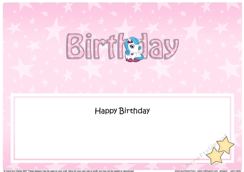 Large DL HAPPY BIRTHDAY insert with Cute Pony