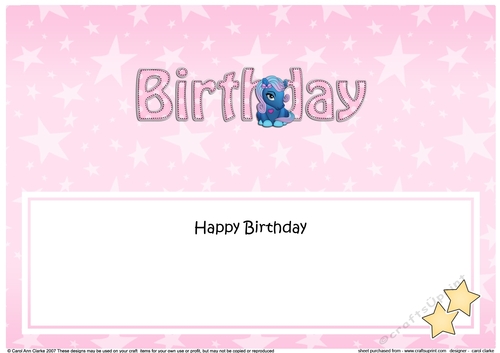 Large DL HAPPY BIRTHDAY insert with Cute Pony