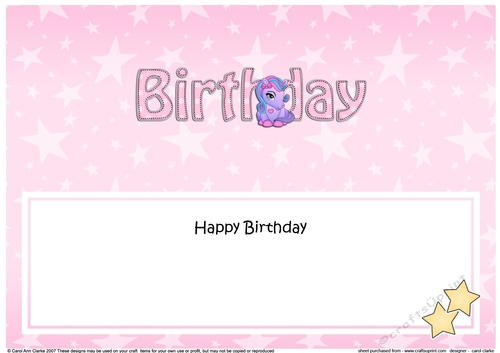 Large DL HAPPY BIRTHDAY insert with Cute Pony