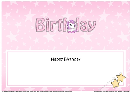 Large DL HAPPY BIRTHDAY insert with Cute Pony