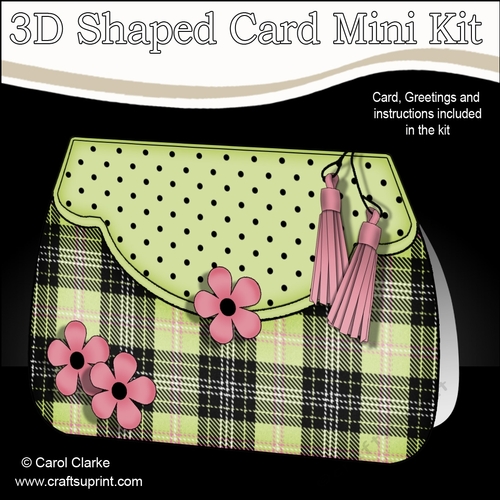 3D Shaped Card  Kit - Pretty Tartan & Polka Dot Fold Over Clutch Bag