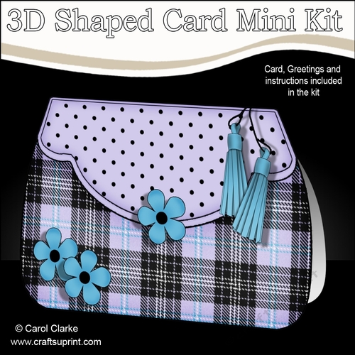 3D Shaped Card  Kit - Pretty Tartan & Polka Dot Fold Over Clutch Bag