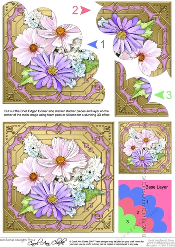 Pretty Flowers on Gold Frame Shell Edged Corner Side Stacker