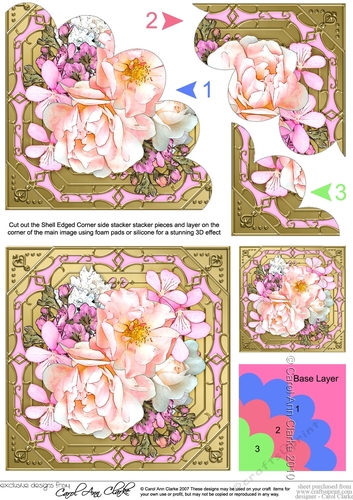 Pretty Flowers on Gold Frame Shell Edged Corner Side Stacker