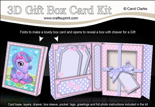 3D Cute Little Pony Gift Box Card Kit 3d Decoupage
