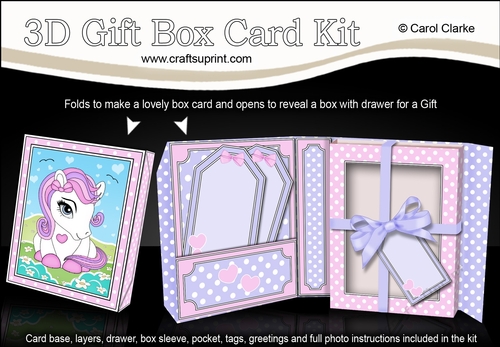 3D Cute Little Pony Gift Box Card Kit 3d Decoupage