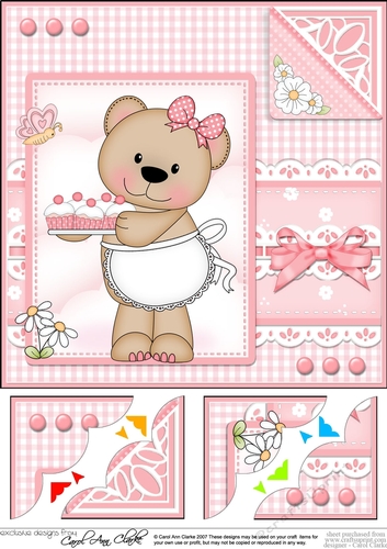 Cute Little Livvy Bear & Lace - 8 x 8 Scalloped Corner Topper 