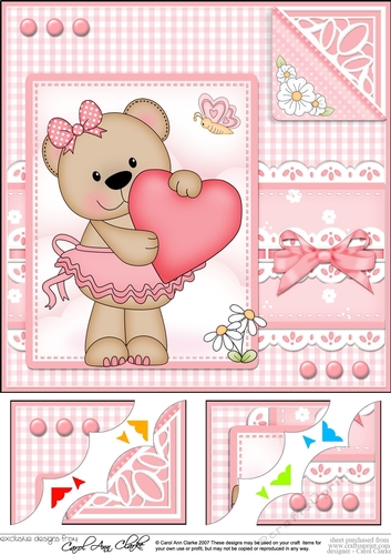 Cute Little Livvy Bear & Lace - 8 x 8 Scalloped Corner Topper 