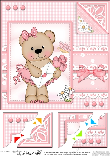 Cute Little Livvy Bear & Lace - 8 x 8 Scalloped Corner Topper 
