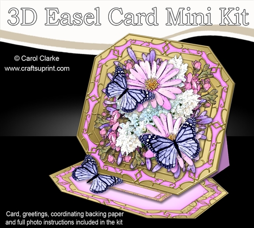 3D Easel Card Mini Kit - Butterfly & Flowers on Octagonal Gold Frame
