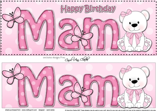 Large DL Happy Birthday MAM 3D decoupage with Livvy Bear