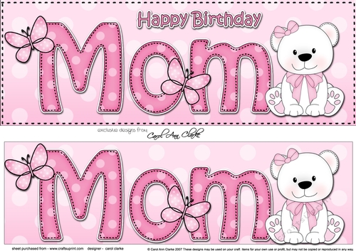 Large DL Happy Birthday MOM 3D decoupage with Livvy Bear