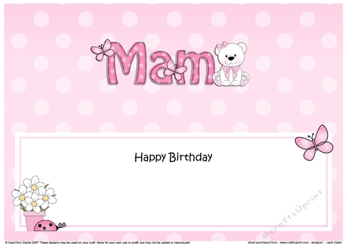 Large DL Happy Birthday MAM insert with Livvy Bear