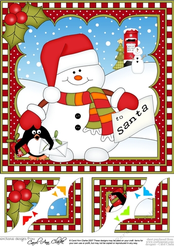 Christmas 8 x 8 Scalloped Corner Topper Snowman Oli