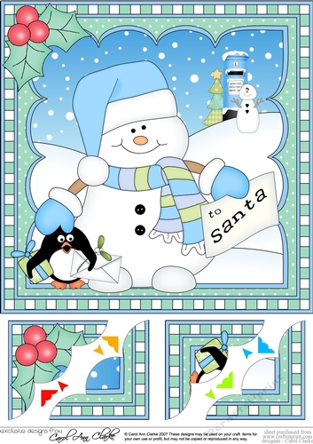 Christmas 8 x 8 Scalloped Corner Topper Snowman Oli