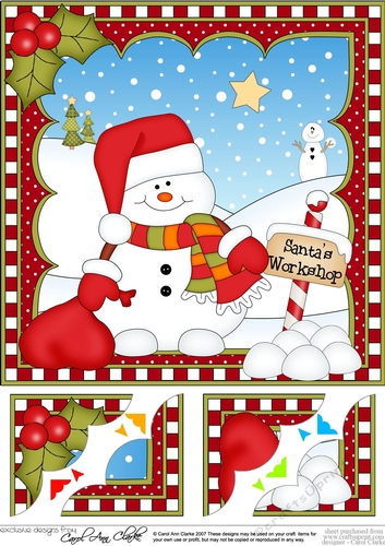 Christmas 8 x 8 Scalloped Corner Topper Snowman Oli