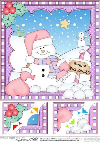 Christmas 8 x 8 Scalloped Corner Topper Snowman Oli