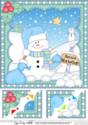 Christmas 8 x 8 Scalloped Corner Topper Snowman Oli