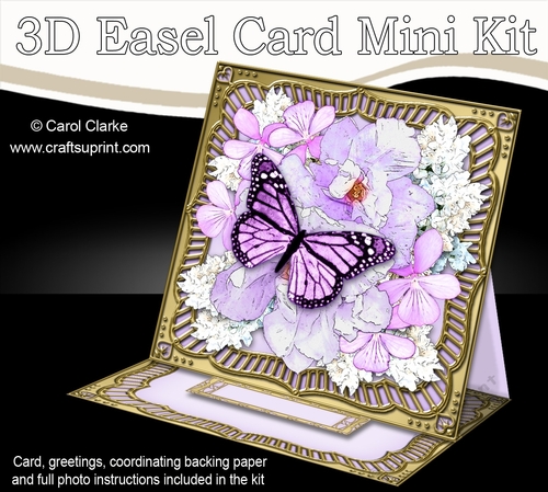 3D Easel Card Mini Kit - Butterfly & Flowers on Gold Frame