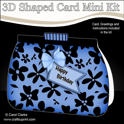 3D Shaped Card  Kit - Pretty Black Floral Clutch Bag