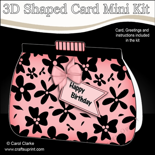 3D Shaped Card  Kit - Pretty Black Floral Clutch Bag