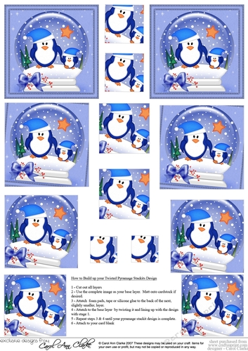 Christmas Penguins Snowglobe Twisted Pyramage sheet