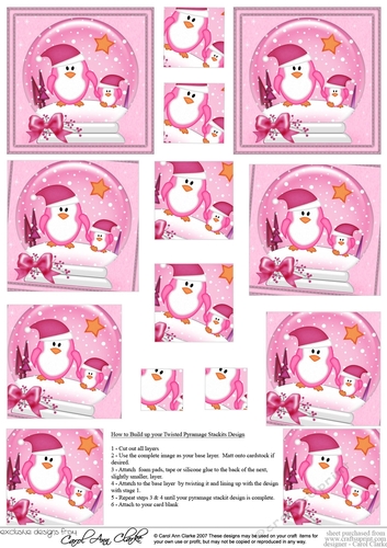 Christmas Penguins Snowglobe Twisted Pyramage sheet