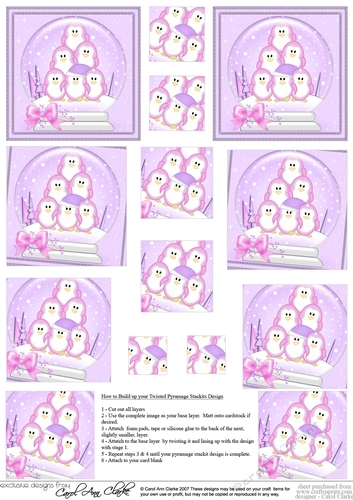 Christmas Penguins Snowglobe Twisted Pyramage sheet