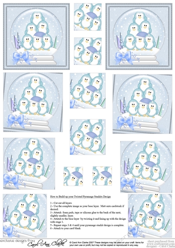 Christmas Penguins Snowglobe Twisted Pyramage sheet