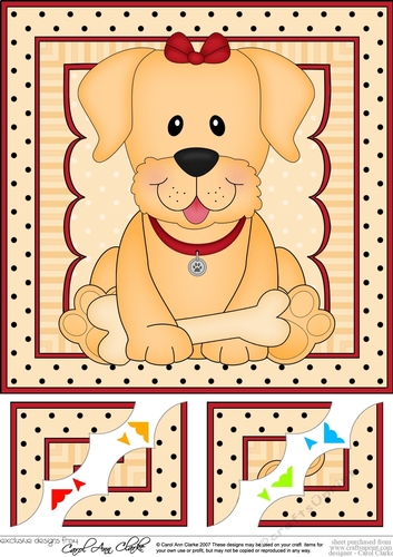 8 x 8 Cute Little Golden Labrador Dog Scalloped Corner Topper 