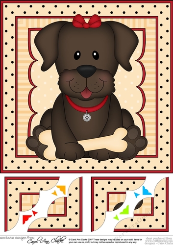 8 x 8 Cute Little Chocolate Labrador Dog Scalloped Corner Topper 