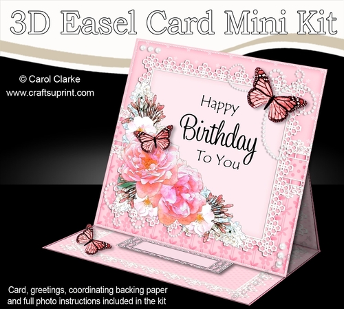 3D Easel Card Mini Kit - A Touch of Elegance Birthday - Flowers, Lace, Butterflies & Pearls