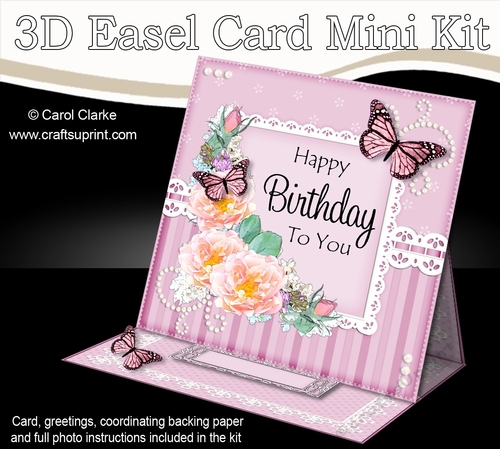 3D Easel Card Mini Kit - A Touch of Elegance Birthday - Flowers, Lace, Butterflies & Pearls