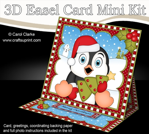 3D Easel Card Mini Kit - Christmas Penguin has an Xmas Cracker