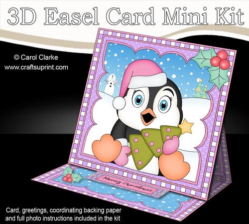 3D Easel Card Mini Kit - Christmas Penguin has an Xmas Cracker