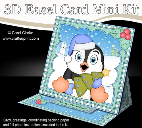 3D Easel Card Mini Kit - Christmas Penguin has an Xmas Cracker