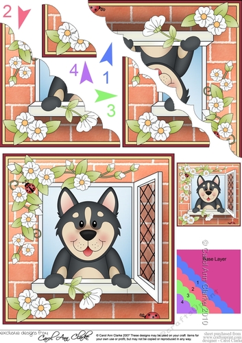 Scalloped Corner Stacker - Through the Window - Little Husky Dog