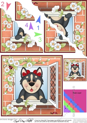 Scalloped Corner Stacker - Through the Window - Little Husky Dog