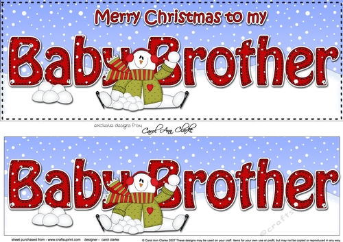 Large DL Merry Christmas to my BABY BROTHER 3D decoupage with Snowman Rio