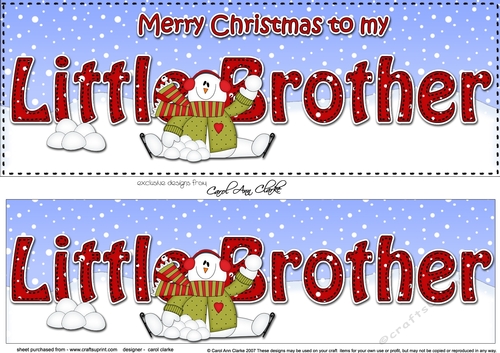 Large DL Merry Christmas to my LITTLE BROTHER 3D decoupage with Snowman Rio