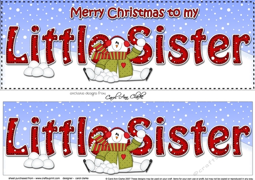 Large DL Merry Christmas to my LITTLE SISTER 3D decoupage with Snowman Rio