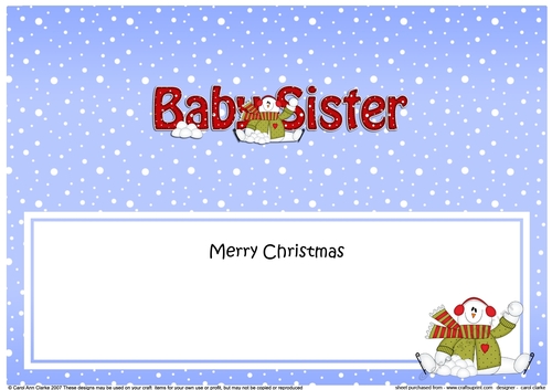 Large DL Merry Christmas to my BABY SISTER insert with Snowman Rio