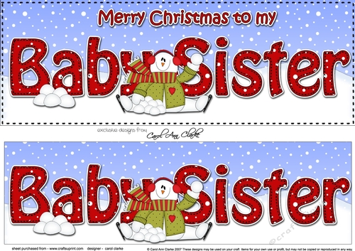 Large DL Merry Christmas to my BABY SISTER 3D decoupage with Snowman Rio
