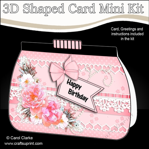 3D Shaped Card  Kit - A Touch of Elegance Flowers, Lace & Pearls Clutch Bag