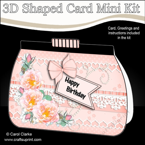 3D Shaped Card  Kit - A Touch of Elegance Flowers, Lace & Pearls Clutch Bag