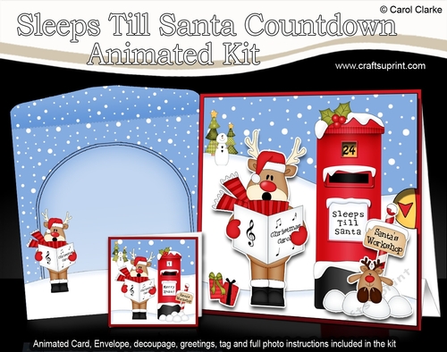 3D Animated Sleeps Till Santa Christmas Postbox Countdown Card Kit - Rudolph is Carol Singing